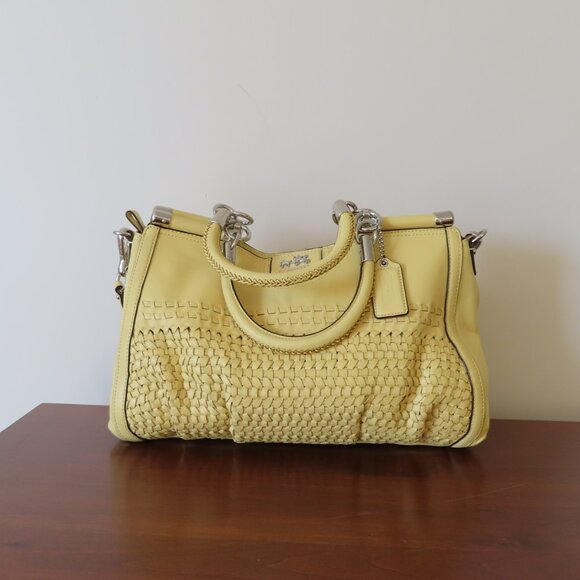 COACH Madison Carrie Woven leather Canary Yellow EUC satchel shoulder bag 23341 - Picture 1 of 11